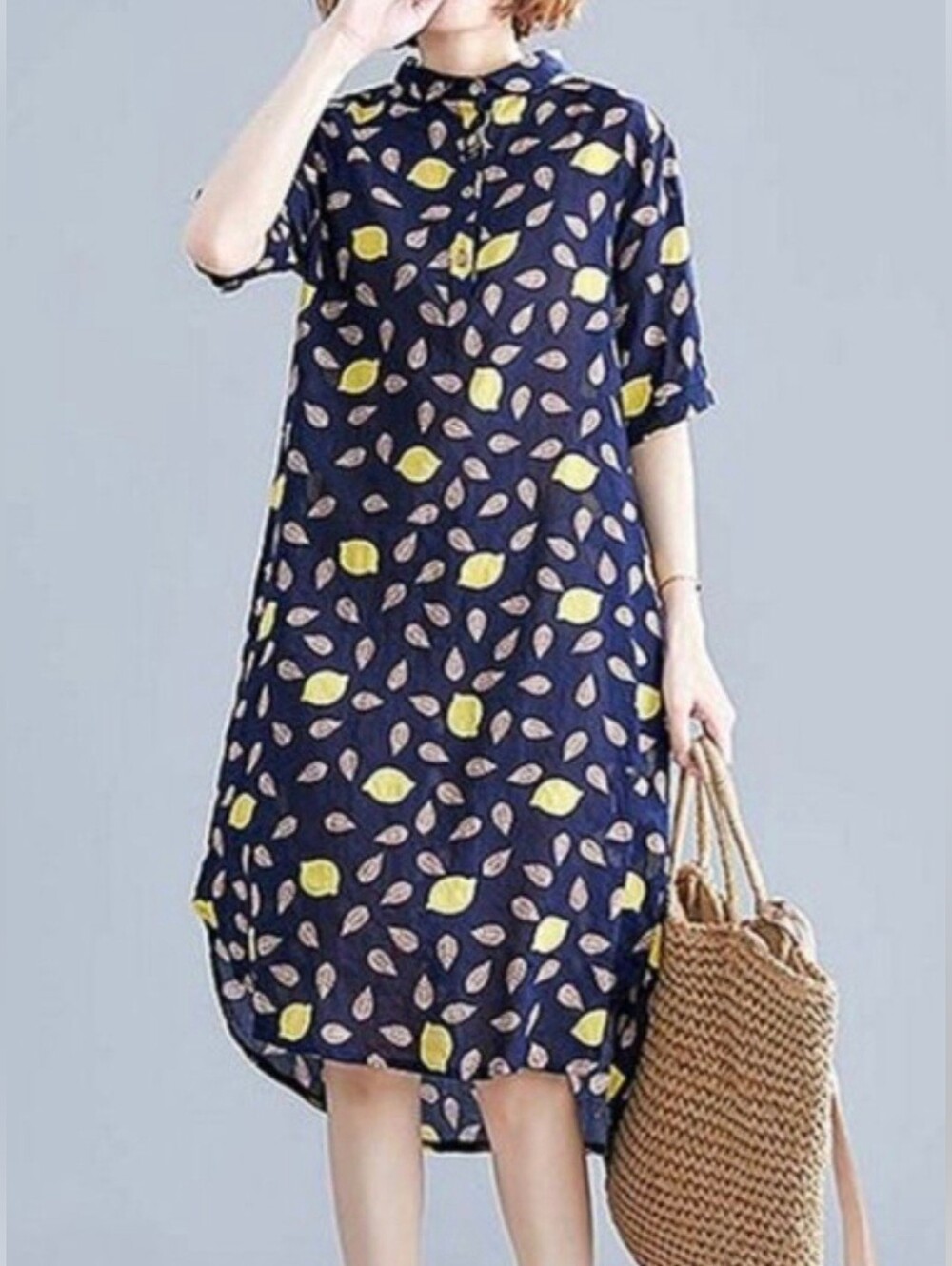 Amato Rizzi Lemon print cotton linen blend shirt dress
